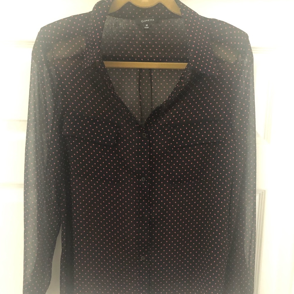 GIANETTA BUTTON DOWN MICRO DOTS BLOUSE SZ M